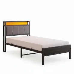 Blackcolors Cadre lit LED 90x200 cm, tête de lit USB, lattes métalliques, montage facile