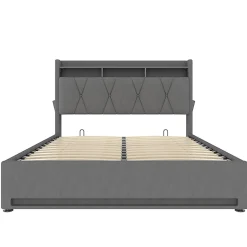 Blackcolors Cadre lit rembourré 160x200 cm, LED, USB-C, rangement hydraulique sous lit - gris