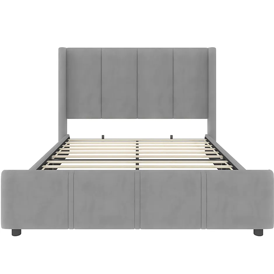 Blackcolors Cadre lit rembourré 140x190 cm, tête/pied hauts, USB, fer/bois - gris