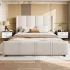 Blackcolors Cadre lit 140x200cm, tête/pied hauts, USB, fer + bois, beige Hot