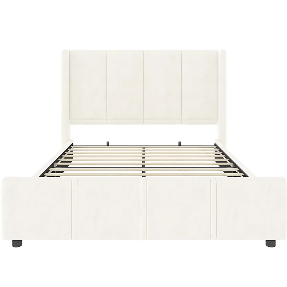 Blackcolors Cadre lit 140x200cm, tête/pied hauts, USB, fer + bois, beige Hot