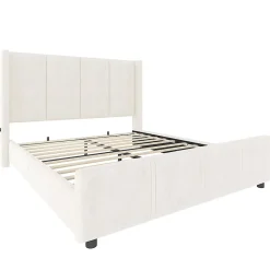Blackcolors Cadre lit 140x200cm, tête/pied hauts, USB, fer + bois, beige Hot