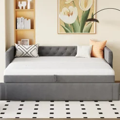 Redom Canapé 3 places convertible 140x190 cm, couchage d'appoint en tissu, design contemporain et fonctionnel Discount