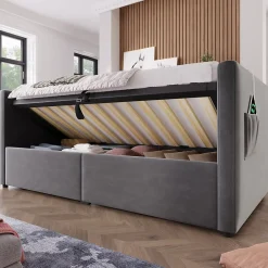 Redom Canapé 3 places convertible en tissu avec mécanisme clic-clac, accoudoirs et style contemporain pour salon Best
