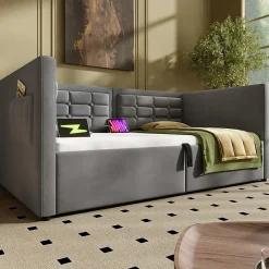 Redom Canapé 3 places convertible en tissu avec mécanisme clic-clac, accoudoirs et style contemporain pour salon Best