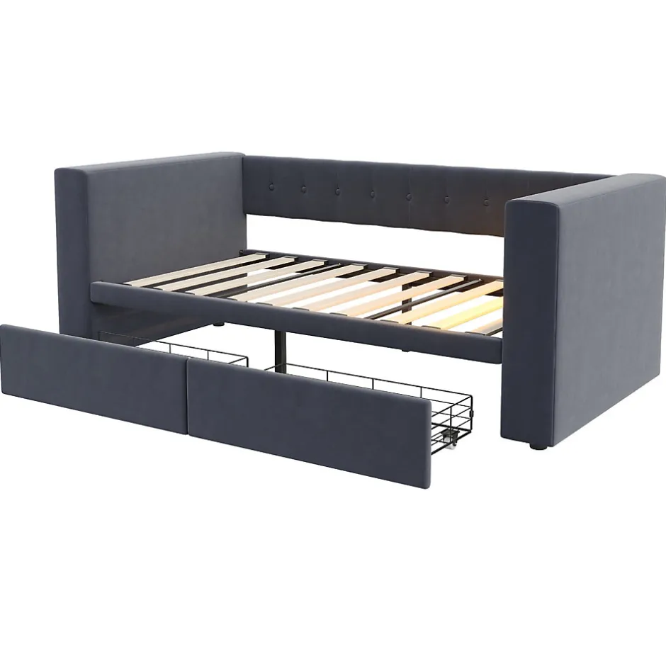 Redom Canapé 3 places convertible 200x90x85 cm avec couchage 140x190 cm, coffre de rangement, tissu gris design
