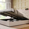 Redom Canapé lit 180x200 cm tête de lit avec ports USB et Type C et coffre de rangement en tissu lin coton beige, structure métal Discount
