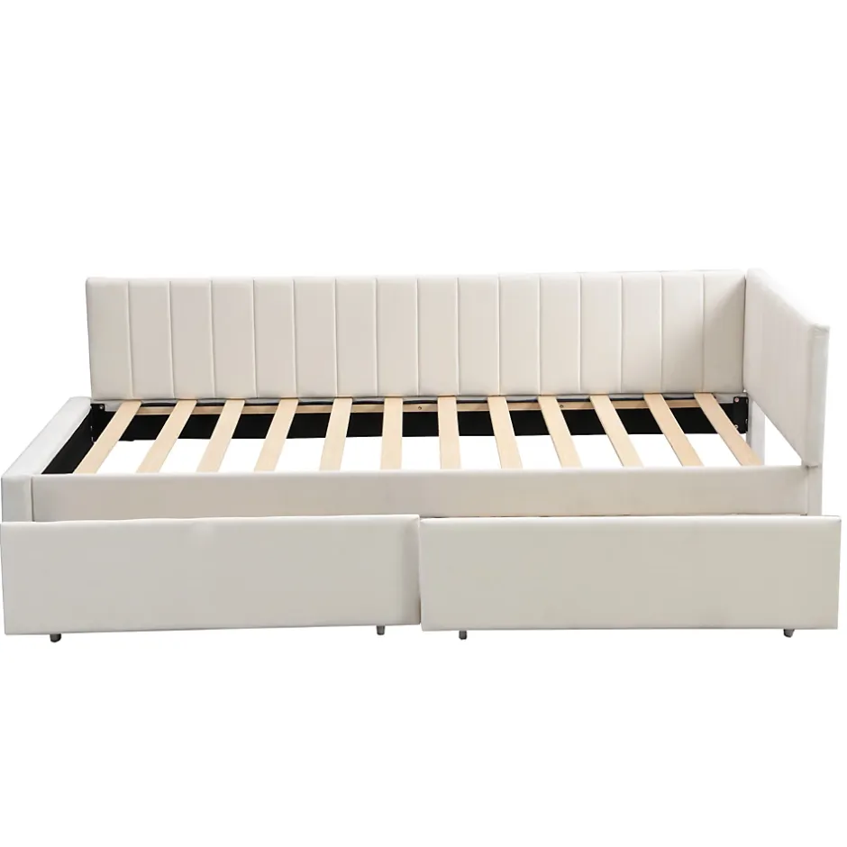 Redom Canapé 90x200 cm avec 2 grands tiroirs revetement velours beige design mid century et structure MDF Online