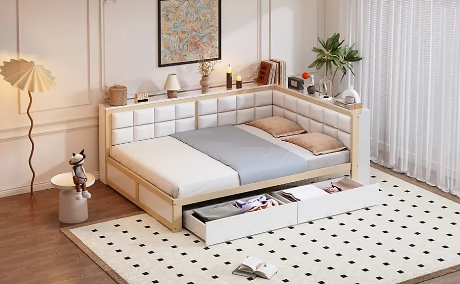 Redom Canape lit bois 140 par 200 cm lit multifonction dossier doux tiroir rangement lit simple junior pin massif couleur bois Online