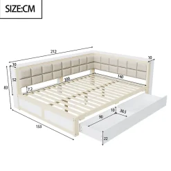 Redom Canape lit bois 140 par 200 cm lit multifonction dossier doux tiroir rangement lit simple junior pin massif couleur bois Online