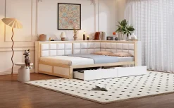Redom Canape lit bois 140 par 200 cm lit multifonction dossier doux tiroir rangement lit simple junior pin massif couleur bois Online