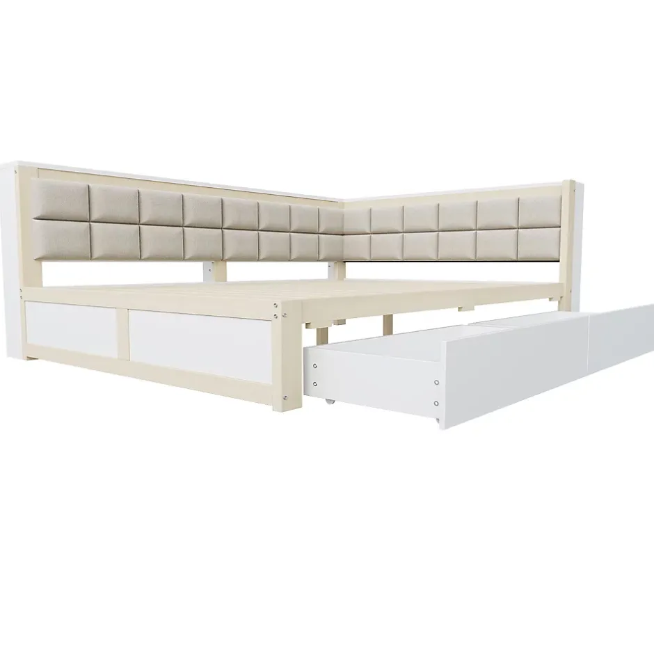 Redom Canape lit bois 140 par 200 cm lit multifonction dossier doux tiroir rangement lit simple junior pin massif couleur bois Online