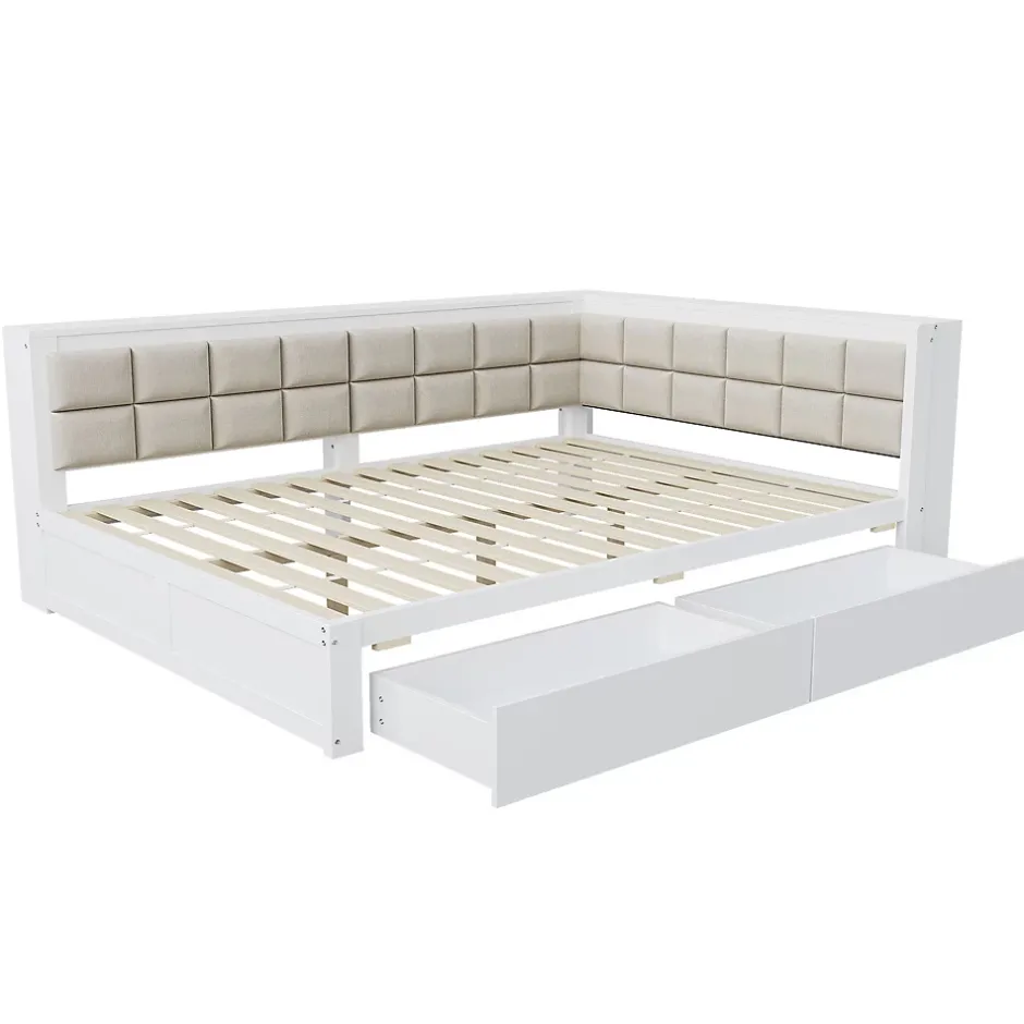 Redom Canape lit bois 140 x 200 cm lit multifonction dossier doux grand tiroir rangement lit simple junior pin massif blanc Online
