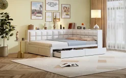 Redom Canape lit bois 140 x 200 cm lit multifonction dossier doux grand tiroir rangement lit simple junior pin massif blanc Online