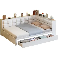 Redom Canape lit bois 140 x 200 cm lit multifonction dossier doux grand tiroir rangement lit simple junior pin massif blanc Online