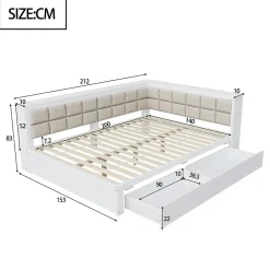 Redom Canape lit bois 140 x 200 cm lit multifonction dossier doux grand tiroir rangement lit simple junior pin massif blanc Online