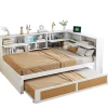 Redom Canape lit bois 140x200 avec lit gigogne lit multifonction avec rangements multiples et prise de charge blanc