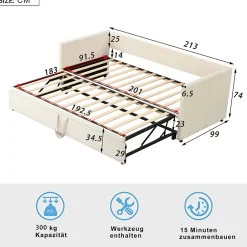 Fortuna lai Canapé-lit 90/180 X 200 Cm, Lit De Jour Extensible Avec Sommier à Lattes, Canapé 2 Places, Beige Discount