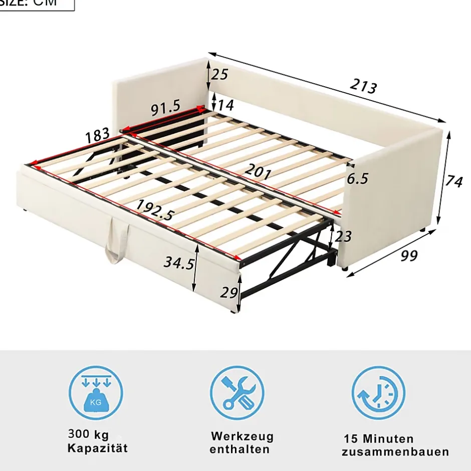 Fortuna lai Canapé-lit 90/180 X 200 Cm, Lit De Jour Extensible Avec Sommier à Lattes, Canapé 2 Places, Beige Discount