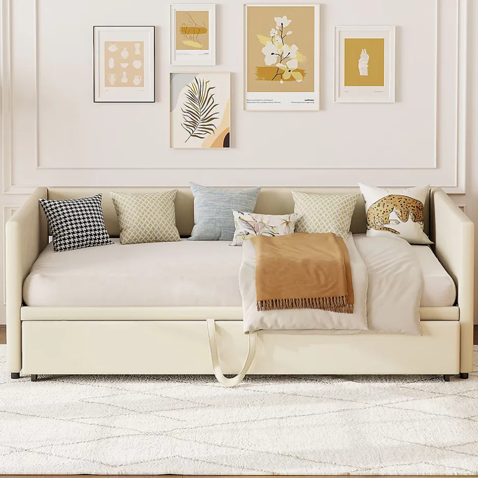 Fortuna lai Canapé-lit 90/180 X 200 Cm, Lit De Jour Extensible Avec Sommier à Lattes, Canapé 2 Places, Beige Discount