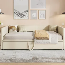 Fortuna lai Canapé-lit 90/180 X 200 Cm, Lit De Jour Extensible Avec Sommier à Lattes, Canapé 2 Places, Beige Discount
