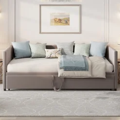 ProximaX Canapé-lit convertible 90/180x200 cm en velours gris, design moderne, sommier à lattes inclus
