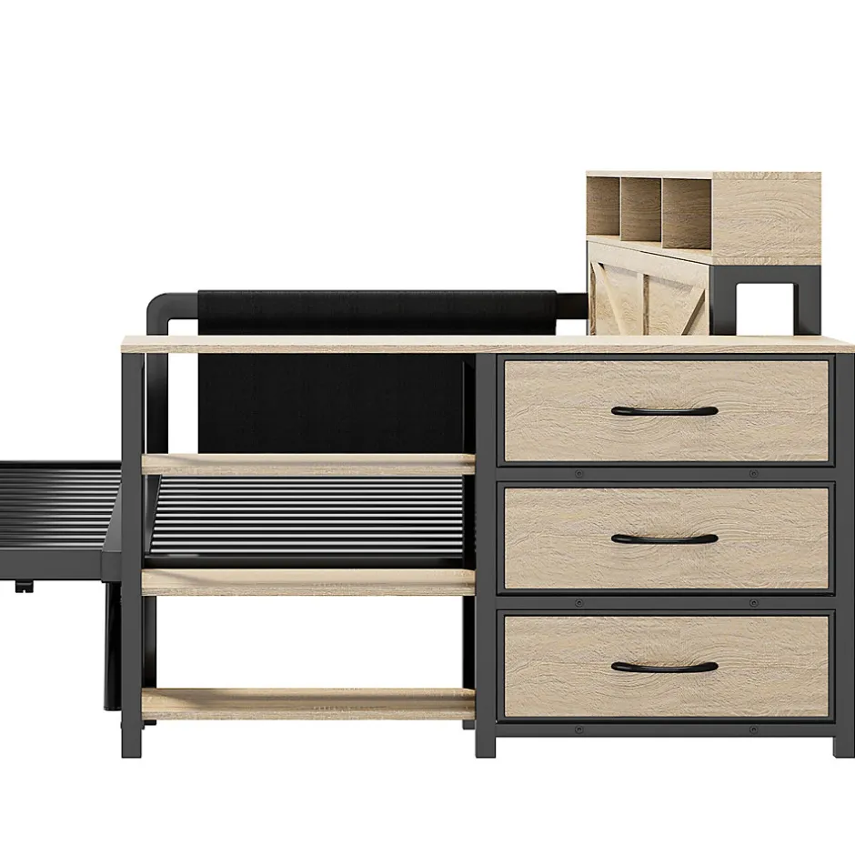 ModernLuxe Canapé-lit en métal 90x200cm - Avec lit gigogne - 3 tiroirs et 3 étagères - LED et port USB - Noir (sans matelas)