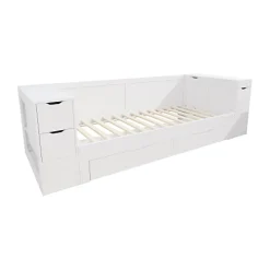 ModernLuxe Canapé-lit enfant 90x190 cm - Avec tiroirs, étagères et espace de rangement - MDF - Blanc (sans matelas)