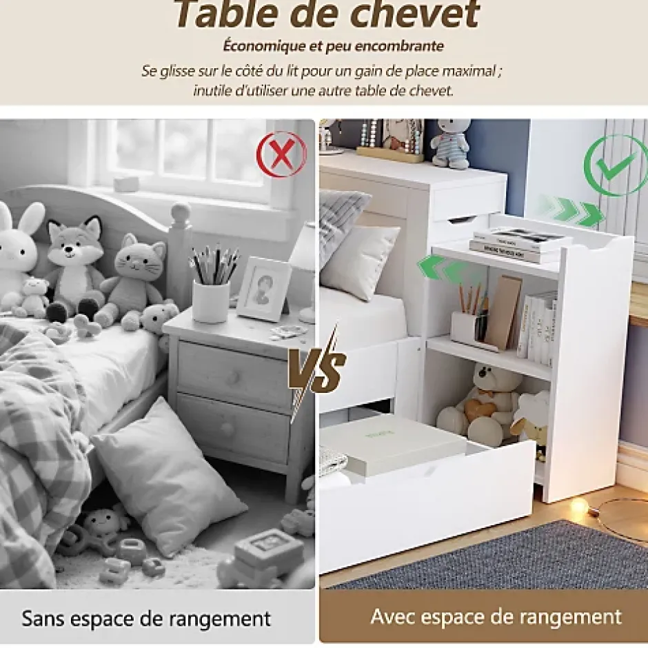 ModernLuxe Canapé-lit enfant 140x190 cm - Avec tiroirs, étagères et espace de rangement - MDF - Blanc (sans matelas) Clearance