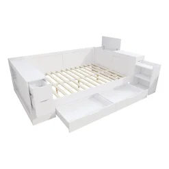 ModernLuxe Canapé-lit enfant 140x190 cm - Avec tiroirs, étagères et espace de rangement - MDF - Blanc (sans matelas) Clearance