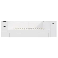 ModernLuxe Canapé-lit enfant 140x190 cm - Avec tiroirs, étagères et espace de rangement - MDF - Blanc (sans matelas) Clearance