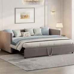 Fortuna lai Canapé-lit extensible 90/180 x 200 cm avec sommier à lattes,canapé lit 2 places,velours, gris Hot