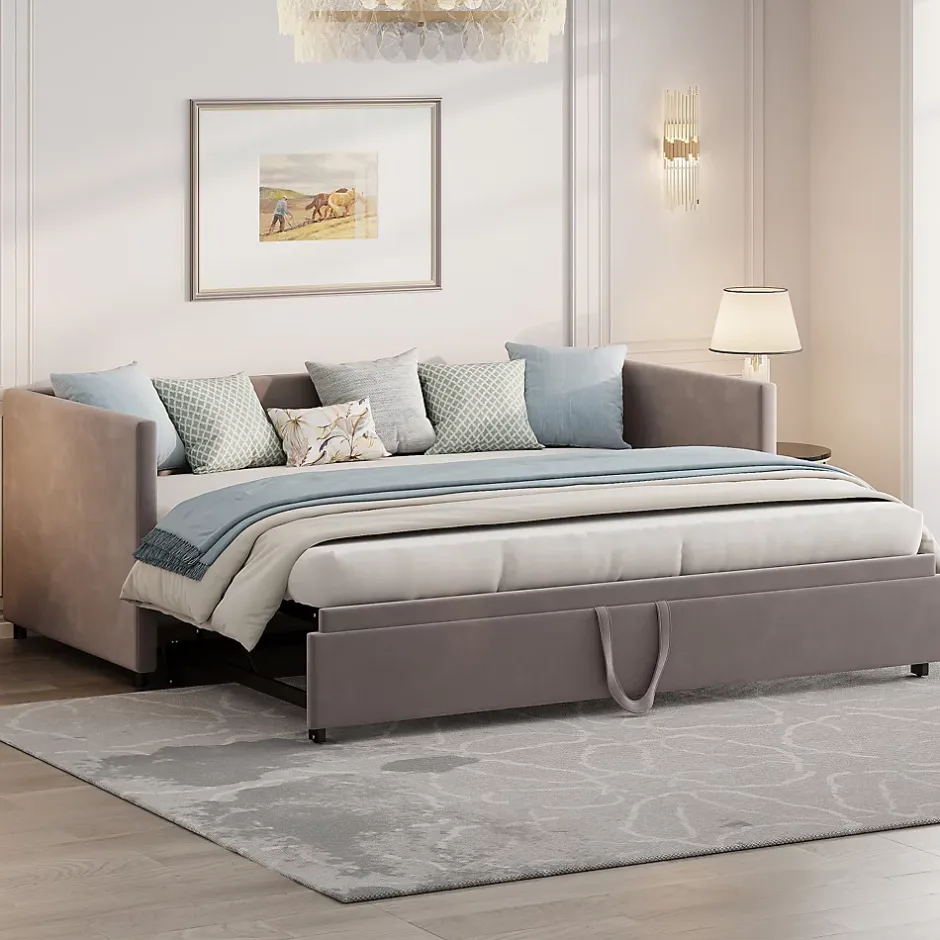 Fortuna lai Canapé-lit extensible 90/180 x 200 cm avec sommier à lattes,canapé lit 2 places,velours, gris Hot