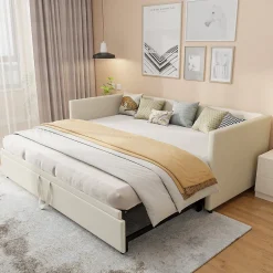 Simple Life Canapé-lit Extensible 90/180 X 200 Cm Avec Sommier à Lattes,canapé Lit 2 Places,velours, Beige