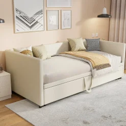 Simple Life Canapé-lit Extensible 90/180 X 200 Cm Avec Sommier à Lattes,canapé Lit 2 Places,velours, Beige