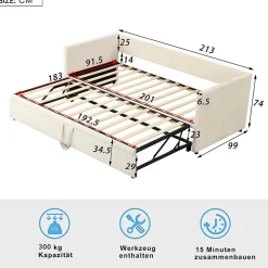 Simple Life Canapé-lit Extensible 90/180 X 200 Cm Avec Sommier à Lattes,canapé Lit 2 Places,velours, Beige