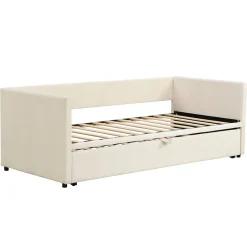 Simple Life Canapé-lit Extensible 90/180 X 200 Cm Avec Sommier à Lattes,canapé Lit 2 Places,velours, Beige
