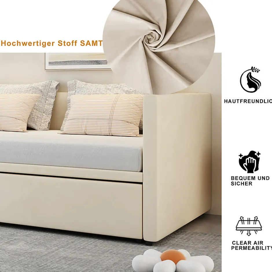 Simple Life Canapé-lit Extensible 90/180 X 200 Cm Avec Sommier à Lattes,canapé Lit 2 Places,velours, Beige