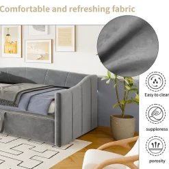 Fortuna lai Canapé-lit, extensible, 140x 200 cm, avec sommier à lattes, tissu en velours, canapé-lit, sans matelas, gris foncé Outlet