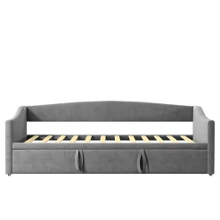Fortuna lai Canapé-lit, extensible, 140x 200 cm, avec sommier à lattes, tissu en velours, canapé-lit, sans matelas, gris foncé Outlet