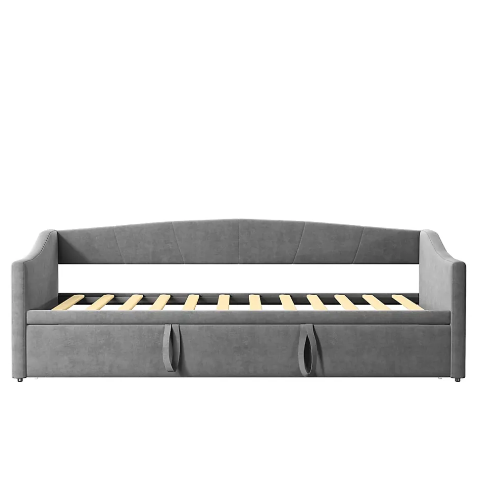 Fortuna lai Canapé-lit, extensible, 140x 200 cm, avec sommier à lattes, tissu en velours, canapé-lit, sans matelas, gris foncé Outlet