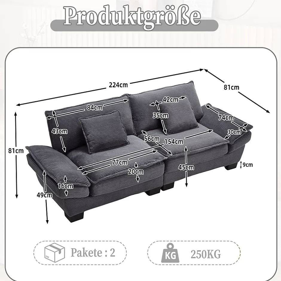 ProximaX Canapé-lit pliant 2 places Gris foncé, design moderne, matelas intégré, idéal pour salon et bureau Online