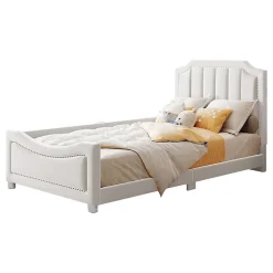 Redom Canapé-lit rembourré 90 sur 200 cm lit modulable flanelle avec dossier et accoudoirs pour adultes ou invités beige