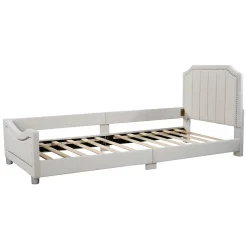 Redom Canapé-lit rembourré 90 sur 200 cm lit modulable flanelle avec dossier et accoudoirs pour adultes ou invités beige