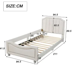 Redom Canapé-lit rembourré 90 sur 200 cm lit modulable flanelle avec dossier et accoudoirs pour adultes ou invités beige