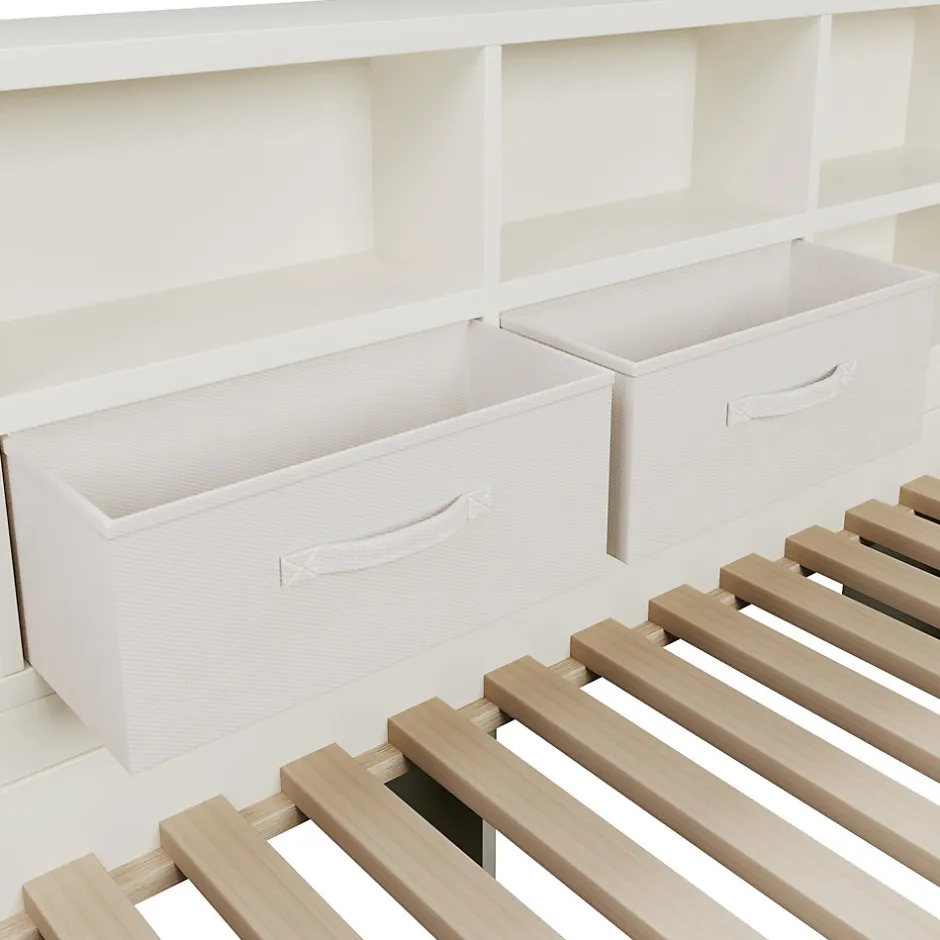 ModernLuxe Canapé-lit 90x190 cm avec lit gigogne - USB/Type-C - rangement - bois massif + panneaux - blanc (sans matelas)