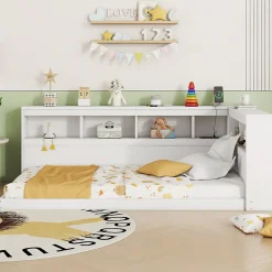 Redom Canapé-lit 90x200 cm avec prises et 2 USB, rangements latéraux, structure panneaux de particules et MDF, blanc