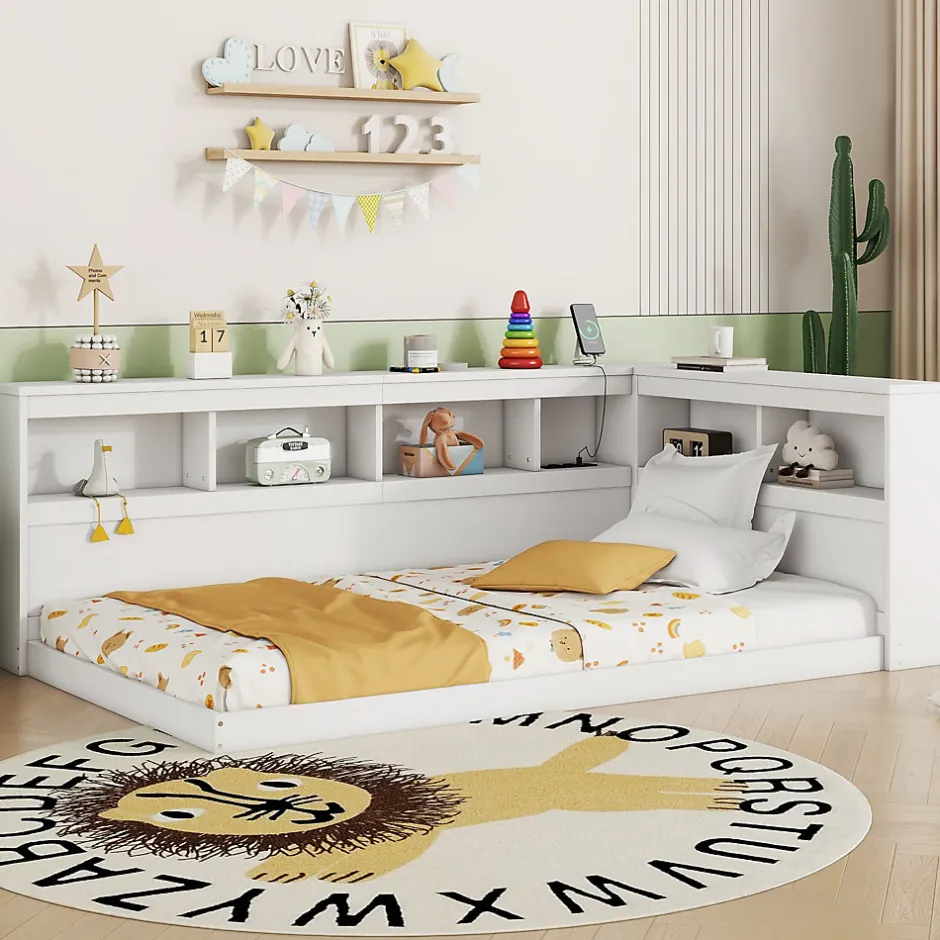 Redom Canapé-lit 90x200 cm avec prises et 2 USB, rangements latéraux, structure panneaux de particules et MDF, blanc