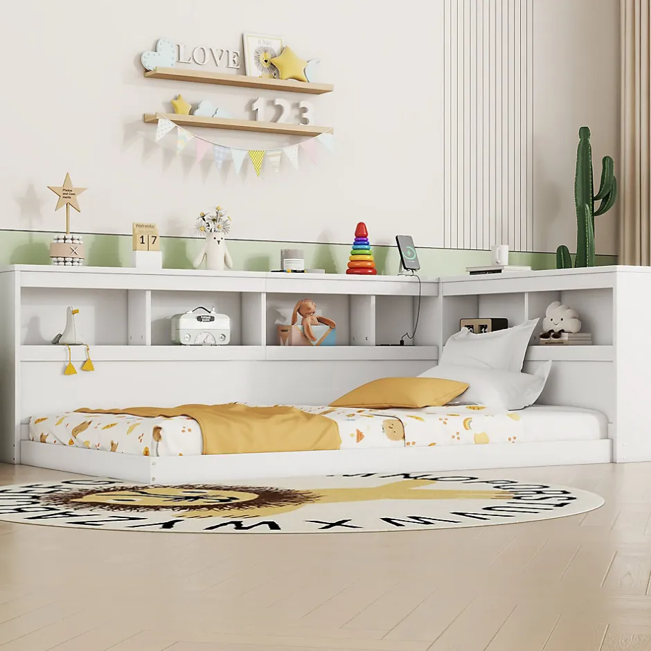 Redom Canapé-lit 90x200 cm avec prises et 2 USB, rangements latéraux, structure panneaux de particules et MDF, blanc