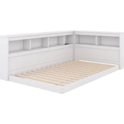Redom Canapé-lit 90x200 cm avec prises et 2 USB, rangements latéraux, structure panneaux de particules et MDF, blanc